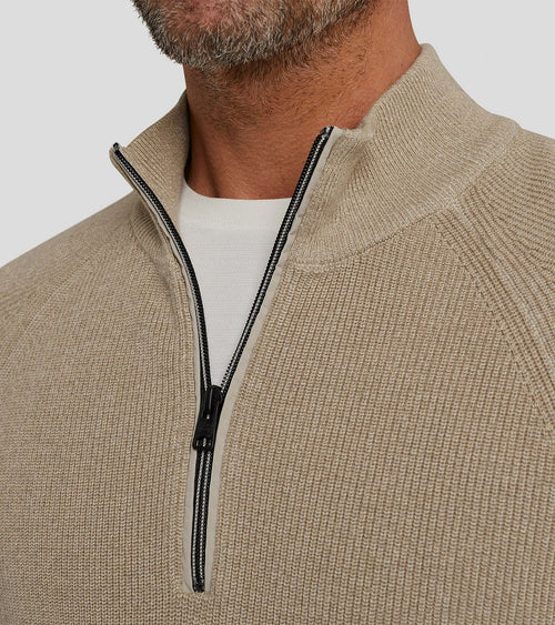 Trui halve rits beige