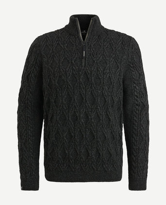 Trui halve rits heavy knit zwart