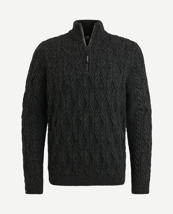 Trui halve rits heavy knit zwart