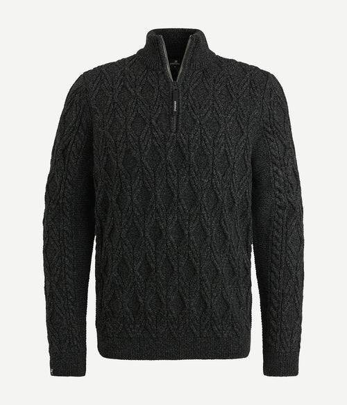 Vanguard trui halve rits heavy knit zwart | Regular-fit