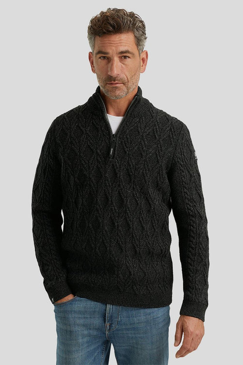 Vanguard trui halve rits heavy knit zwart | Regular-fit