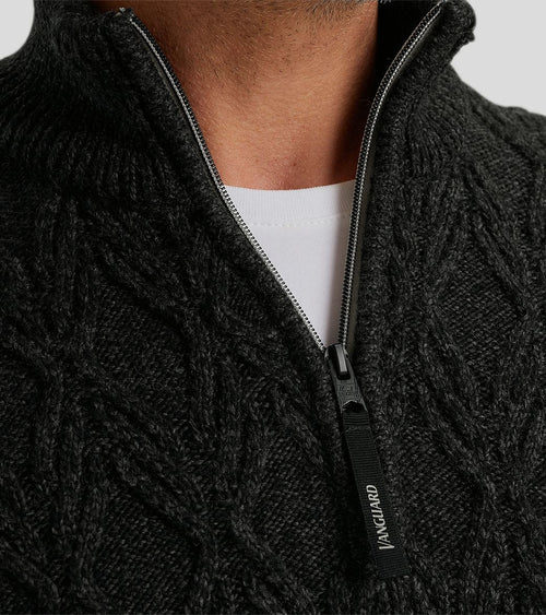 Vanguard trui halve rits heavy knit zwart | Regular-fit