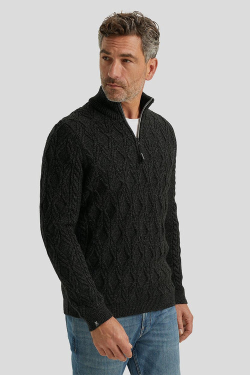 Vanguard trui halve rits heavy knit zwart | Regular-fit