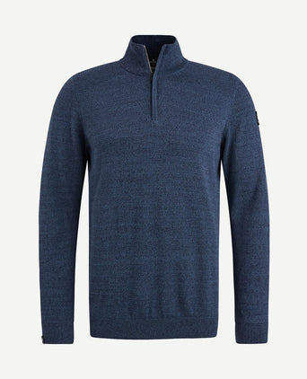 Trui halve rits melange donkerblauw