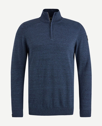 Trui halve rits melange donkerblauw