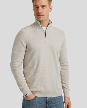 Vanguard trui halve rits melange ecru | Regular-fit