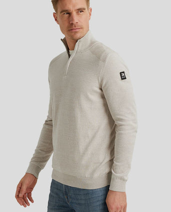 Vanguard trui halve rits melange ecru | Regular-fit