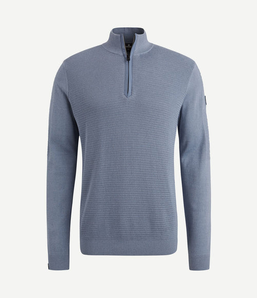 Trui halve rits structuur blauw