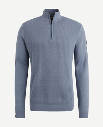 Trui halve rits structuur blauw