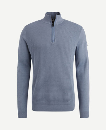 Trui halve rits structuur blauw