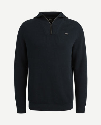 Trui halve rits structuur rib donkerblauw
