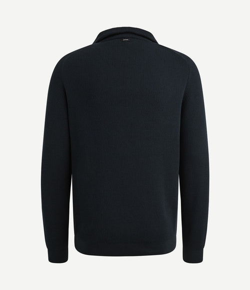 Trui halve rits structuur rib donkerblauw