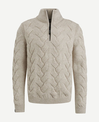 Vanguard trui halve rits structuur wolblend ecru | Regular-fit