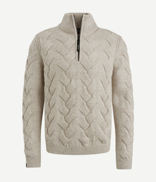 Vanguard trui halve rits structuur wolblend ecru | Regular-fit