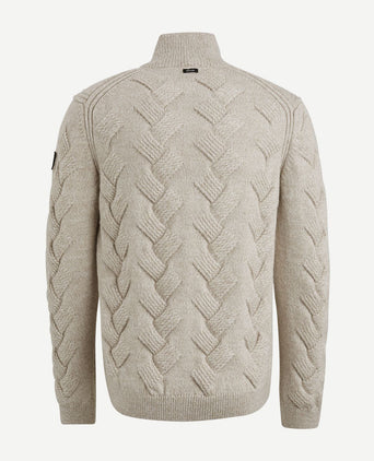 Trui halve rits structuur wolblend ecru