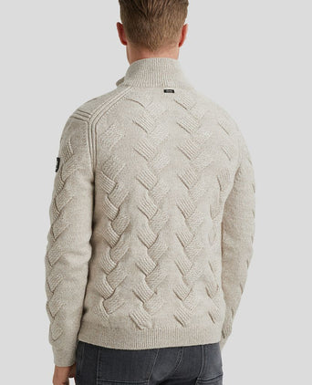Trui halve rits structuur wolblend ecru