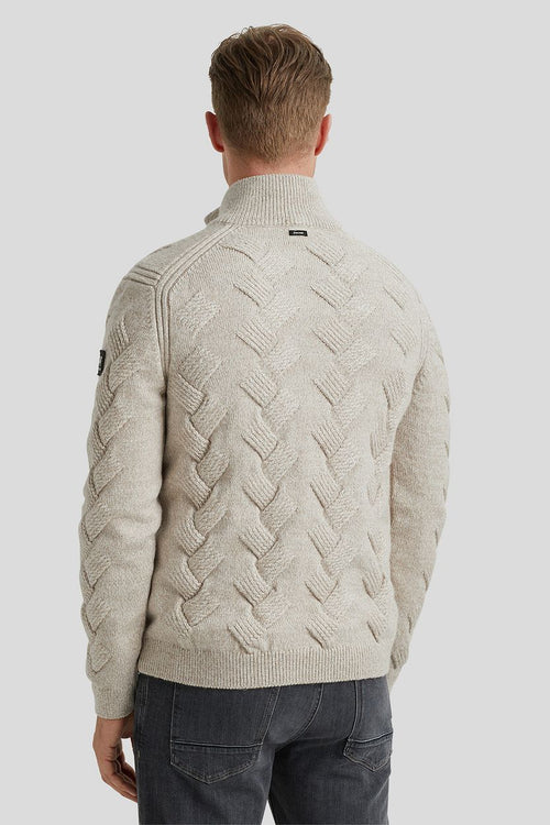 Trui halve rits structuur wolblend ecru