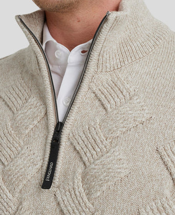 Vanguard trui halve rits structuur wolblend ecru | Regular-fit