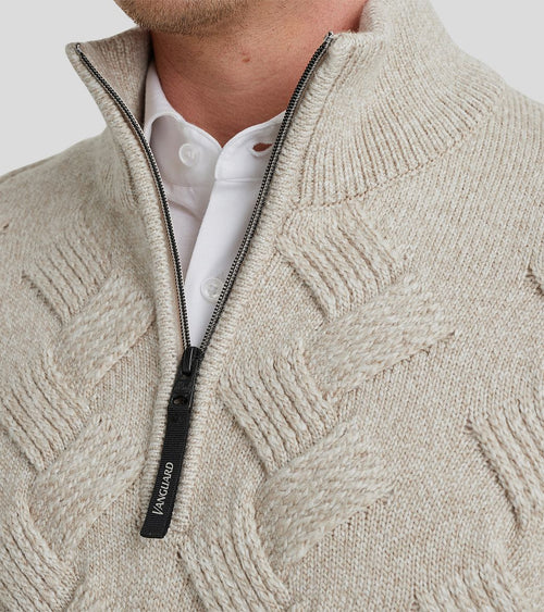 Vanguard trui halve rits structuur wolblend ecru | Regular-fit