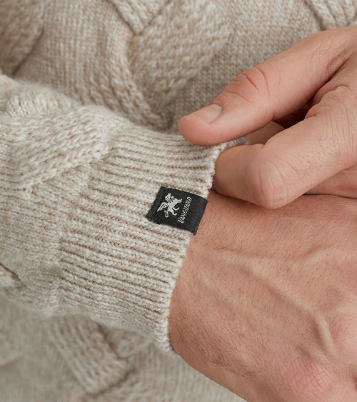 Vanguard trui halve rits structuur wolblend ecru | Regular-fit