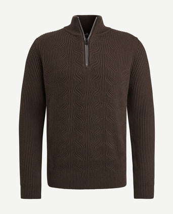 Vanguard trui halve rits structuur wolmix bruin | Regular-fit