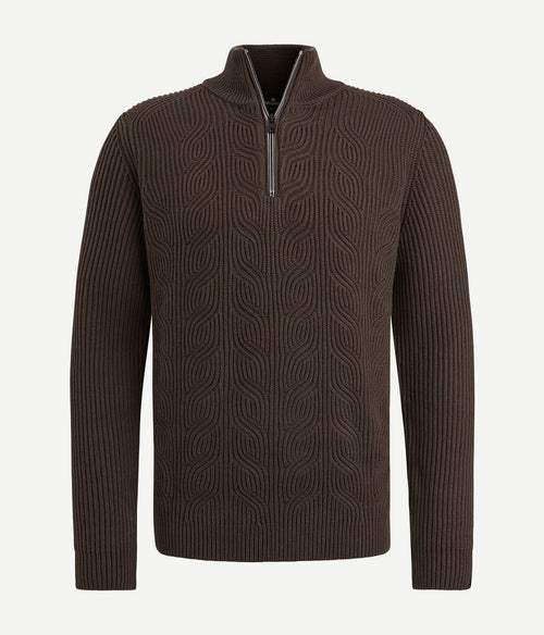 Vanguard trui halve rits structuur wolmix bruin | Regular-fit
