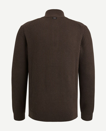 Vanguard trui halve rits structuur wolmix bruin | Regular-fit