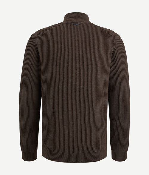 Vanguard trui halve rits structuur wolmix bruin | Regular-fit