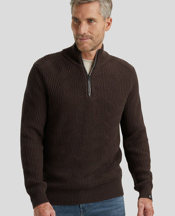 Vanguard trui halve rits structuur wolmix bruin | Regular-fit