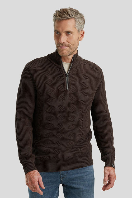 Vanguard trui halve rits structuur wolmix bruin | Regular-fit