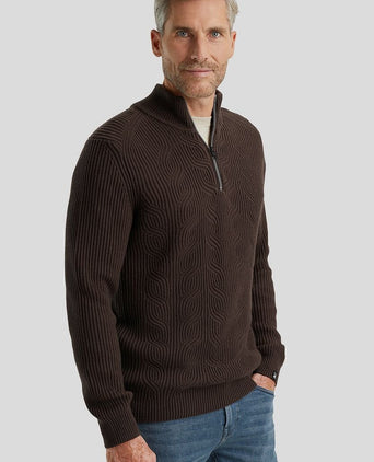 Vanguard trui halve rits structuur wolmix bruin | Regular-fit