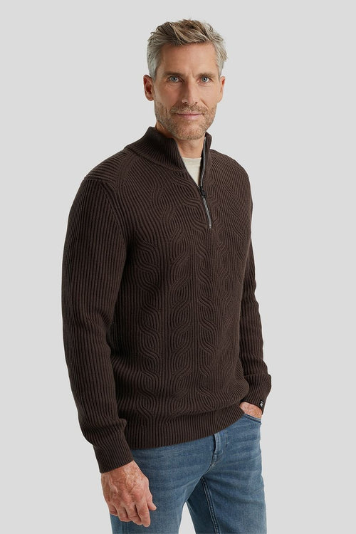 Vanguard trui halve rits structuur wolmix bruin | Regular-fit