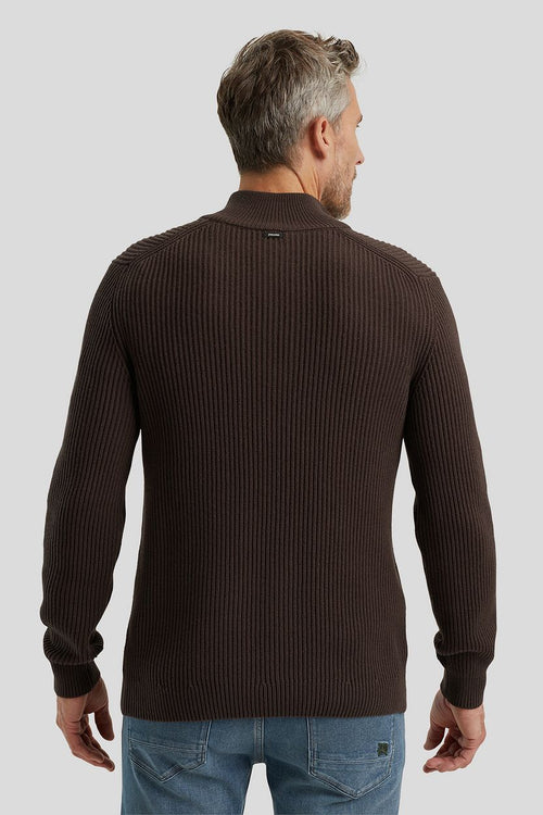 Vanguard trui halve rits structuur wolmix bruin | Regular-fit