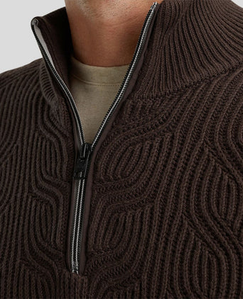 Vanguard trui halve rits structuur wolmix bruin | Regular-fit