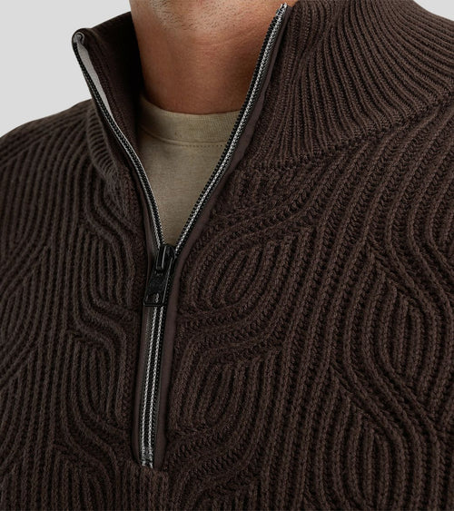 Vanguard trui halve rits structuur wolmix bruin | Regular-fit