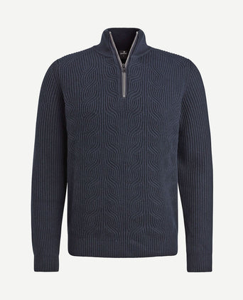 Trui halve rits structuur wolmix donkerblauw