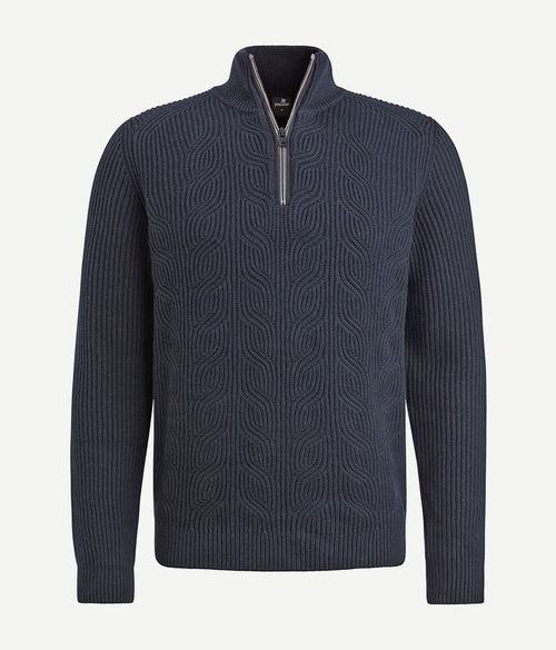 Vanguard trui halve rits structuur wolmix donkerblauw | Regular-fit