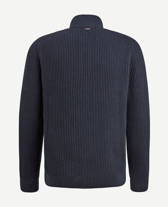 Trui halve rits structuur wolmix donkerblauw