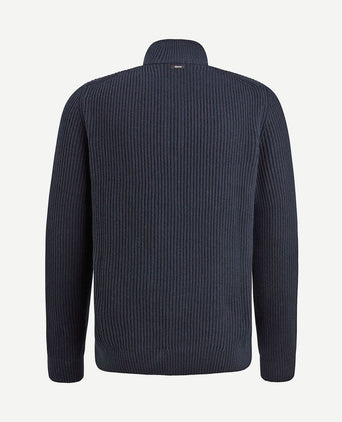 Trui halve rits structuur wolmix donkerblauw