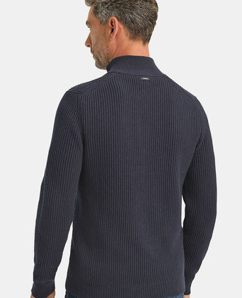 Trui halve rits structuur wolmix donkerblauw