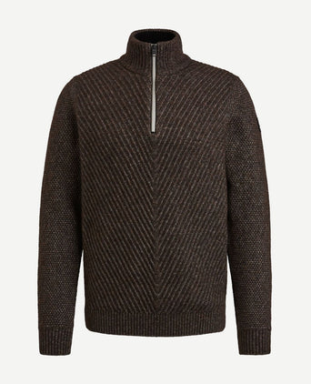 Vanguard trui halve rits wol bruin | Regular-fit