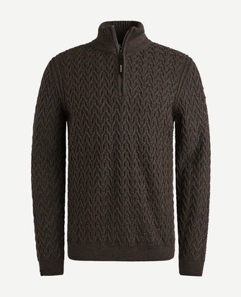 Vanguard trui halve rits wol bruin | Regular-fit