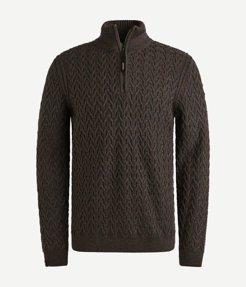 Vanguard trui halve rits wol bruin | Regular-fit