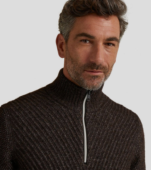 Vanguard trui halve rits wol bruin | Regular-fit