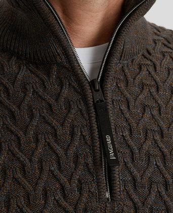 Vanguard trui halve rits wol bruin | Regular-fit