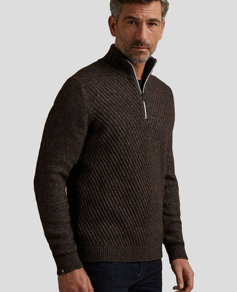 Vanguard trui halve rits wol bruin | Regular-fit