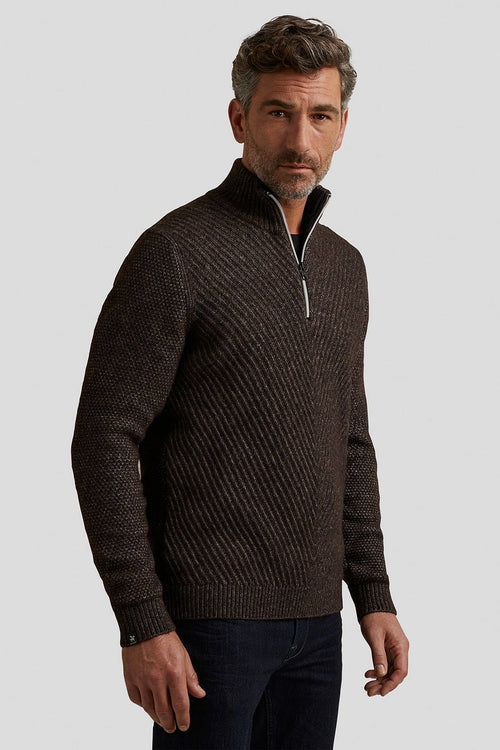Vanguard trui halve rits wol bruin | Regular-fit