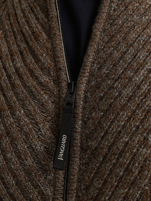 Vest structuur wol blend bruin