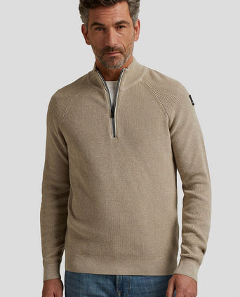 Trui halve rits beige