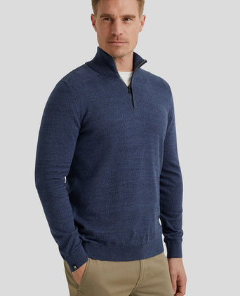 Trui halve rits melange donkerblauw
